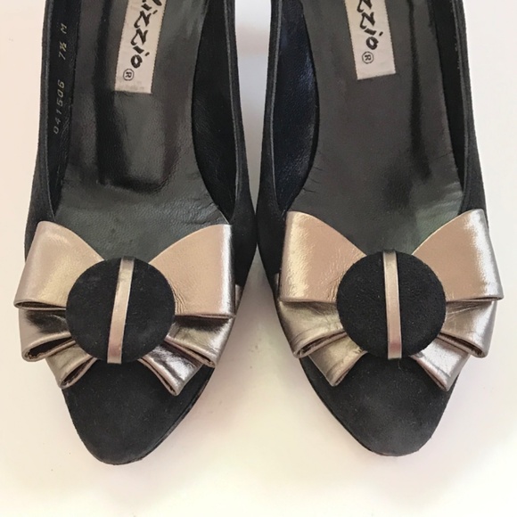 PALIZZIO Vintage Classic Pump Leather Heels Bow Metallic Gold Black Size 7.5 - Picture 2 of 16